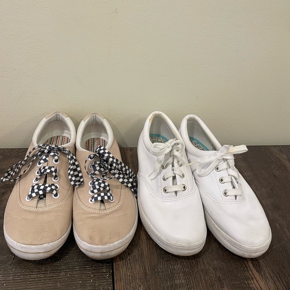 Keds Shoes 2 Pair Keds 7 White Leather And Tan Canvas Nice